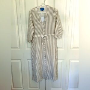 Alice Walk Women’s Cotton Tan and White Stripes Small Sleeve Dress NWT